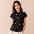 Crack-patterned Xiangyunsha Embroidered Silk Blouse New Chinese-style silk short-sleeve top T High-end women's summer shirts