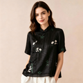 22MM Xiangyunsha/Turtle Pattern Panda Embroidery New Chinese-style silk blouse T Women's mulberry silk shirt Summer New