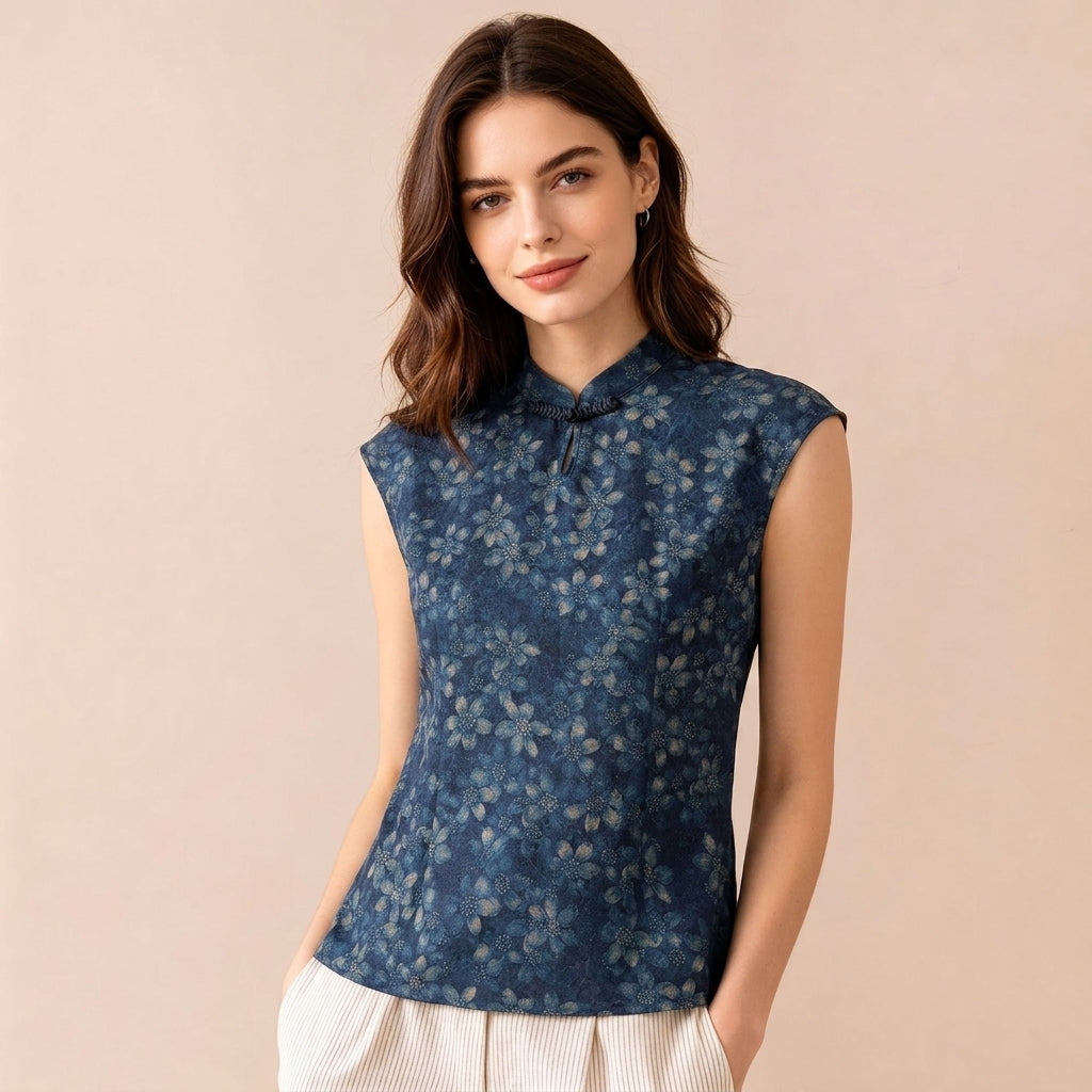 Intangible Cultural Heritage: Real Silk Flower Brocade and Xiangyunsha Silk jacquard Chinese-style modern shirt Top T Summer women's clothing