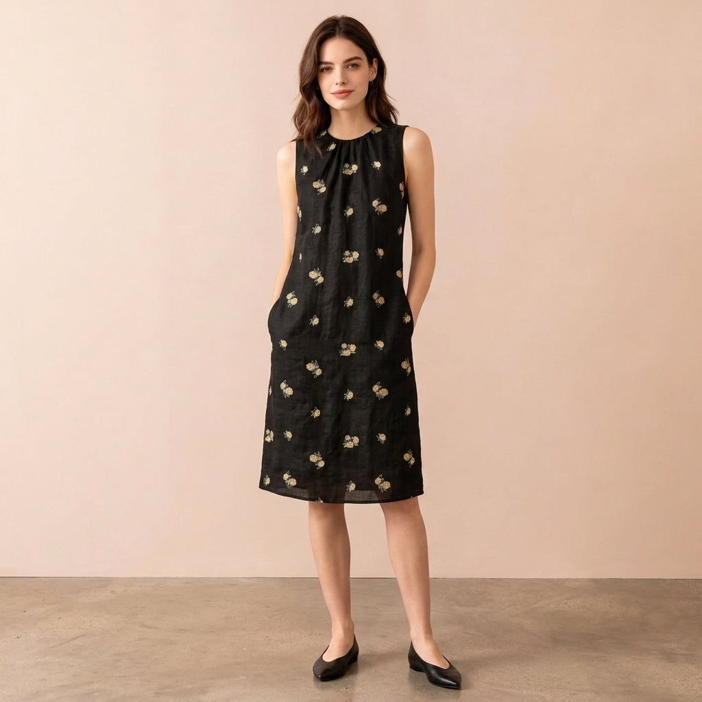 Xiangyunsha Embroidery Silk dress Silk long dress with a high-end feel, little black dress A Word Skirt Women's Summer Clothing